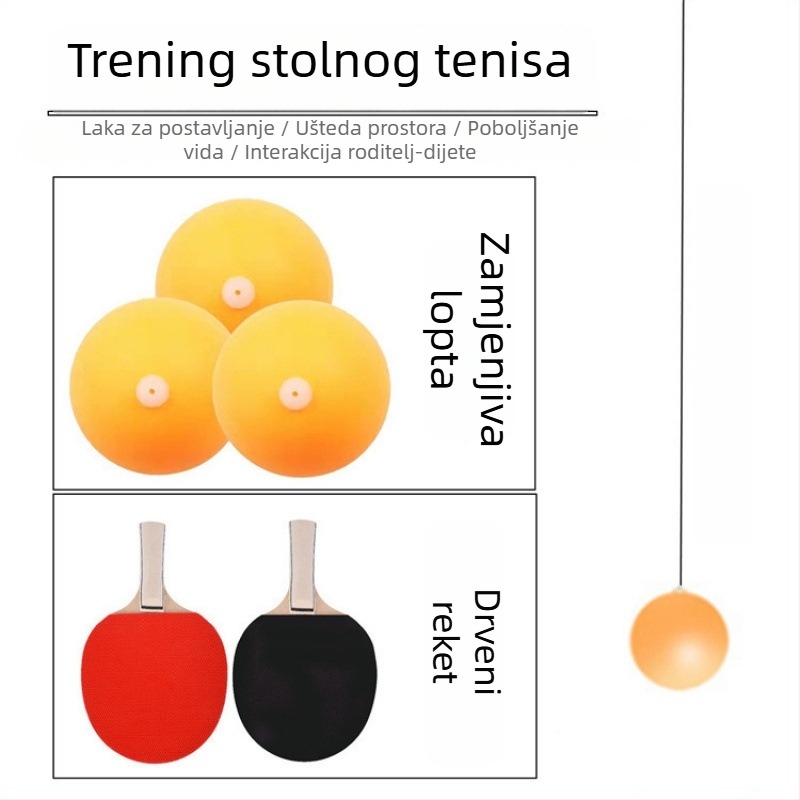 Viseći trener za stolni tenis - samostalni uređaj za trening, PP materijal, viseća lopta za trening vida za djecu