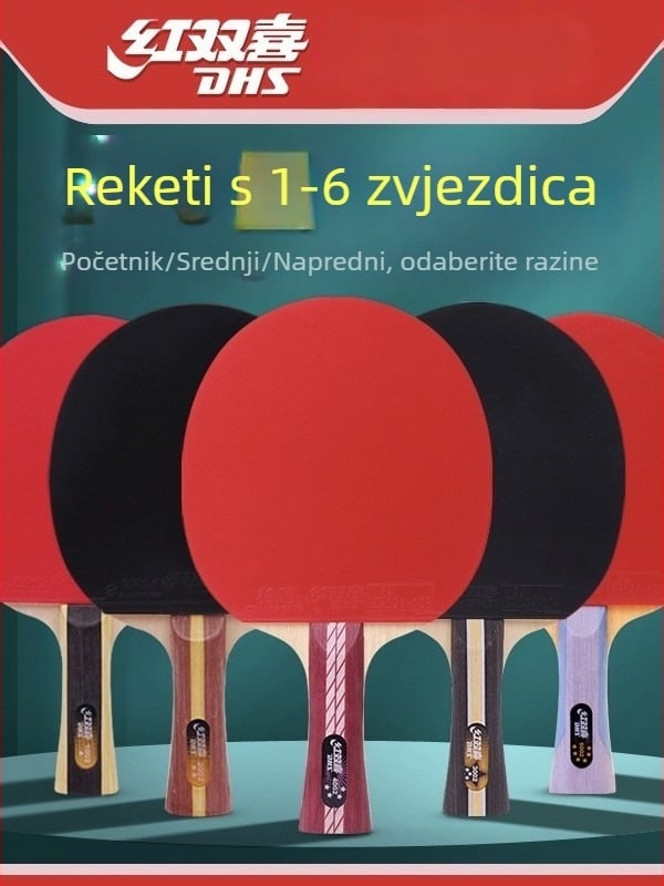 Dhs reketa za stolni tenis — drveno kućište, guma protiv ljepila, horizontalni udar, paket s jednim komadom