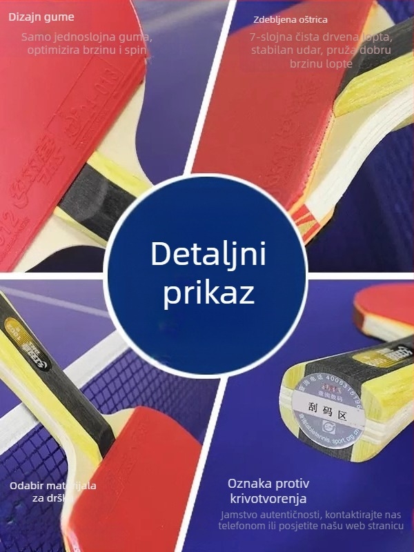 Dhs reketa za stolni tenis — drveno kućište, guma protiv ljepila, horizontalni udar, paket s jednim komadom