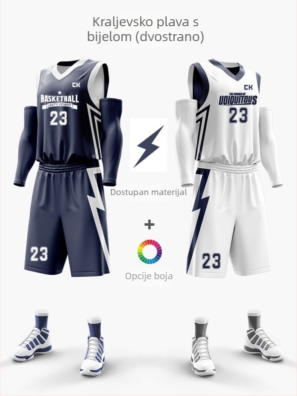 Košarkaški komplet s dvostrukim digitalnim printom, unisex, ljetna verzija, bez rukava, V-izrez, brzo sušenje, prozračan