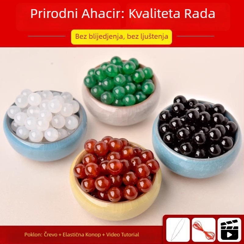 Akatne slobodne perle, polirane okrugle perle, komponente za narukvicu, Dianrun Jewelry