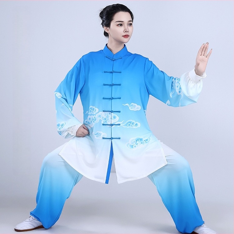 Tai Chi trening odijelo s gradijentom boja, natjecateljska kvaliteta, borilačka odjeća za proljeće i jesen, zelena