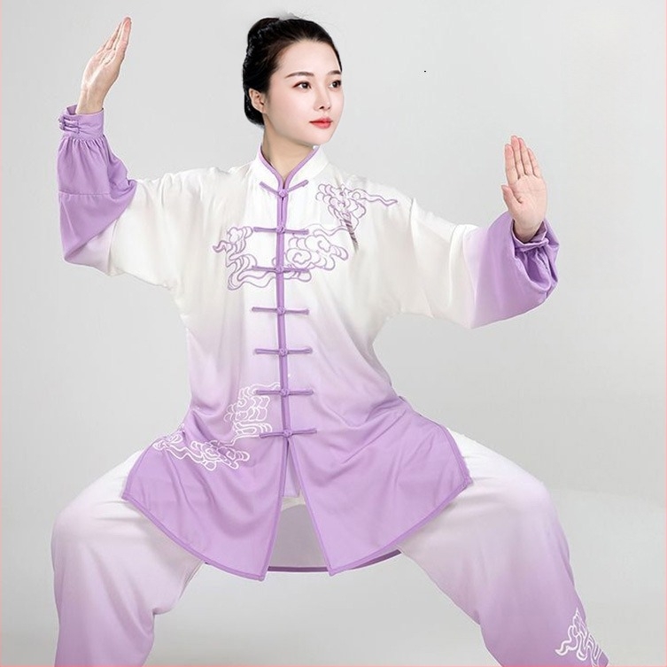 Tai Chi trening odijelo s gradijentom boja, natjecateljska kvaliteta, borilačka odjeća za proljeće i jesen, zelena