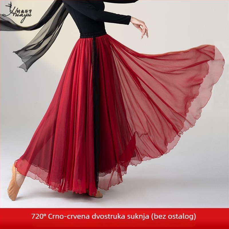 Kostim za ples za klasični kineski etnički ples, set dugih lepršavih haljina, Modal + Tencel Wrinkle tkanina, 30% pamuk