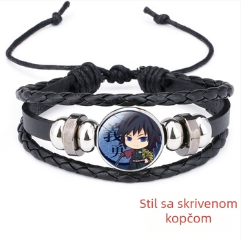 Narukvica od umjetne kože Time Gem, Demon Slayer stil, ručno pletena, podesiva