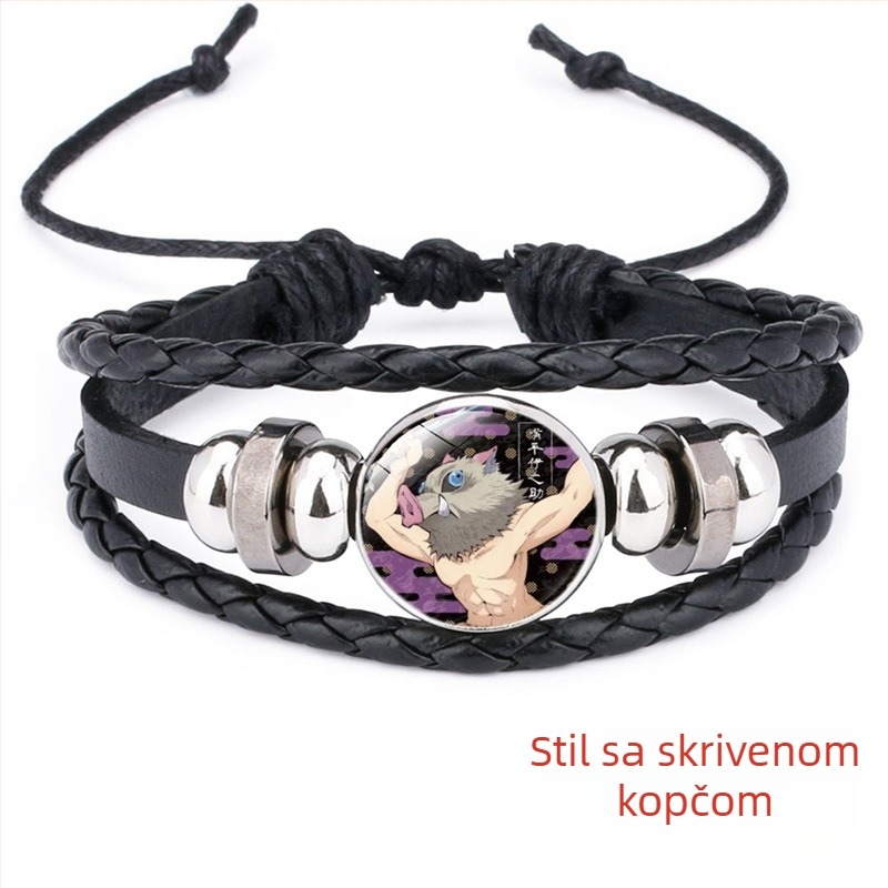 Narukvica od umjetne kože Time Gem, Demon Slayer stil, ručno pletena, podesiva