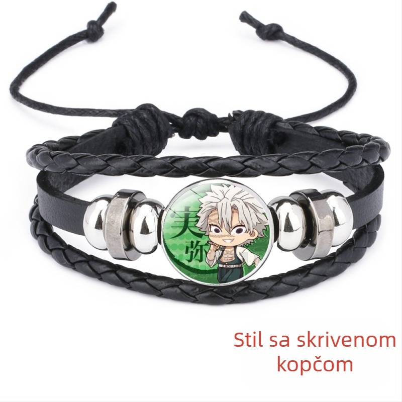 Narukvica od umjetne kože Time Gem, Demon Slayer stil, ručno pletena, podesiva