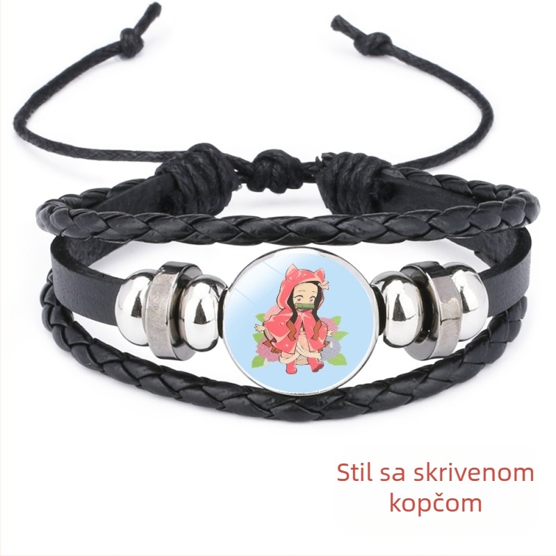 Narukvica od umjetne kože Time Gem, Demon Slayer stil, ručno pletena, podesiva