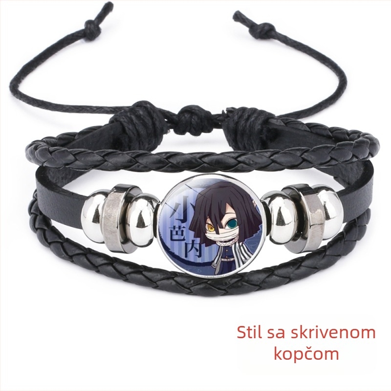 Narukvica od umjetne kože Time Gem, Demon Slayer stil, ručno pletena, podesiva
