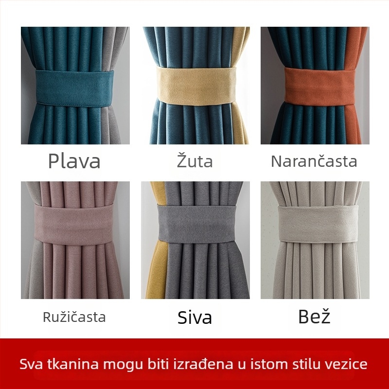 Komplet kaiševa za zavjese (2 komada) s magnetskim kopčama, Velcro trakama i užetom za pohranu zavjesa – Tkanina