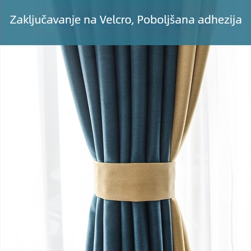 Komplet kaiševa za zavjese (2 komada) s magnetskim kopčama, Velcro trakama i užetom za pohranu zavjesa – Tkanina