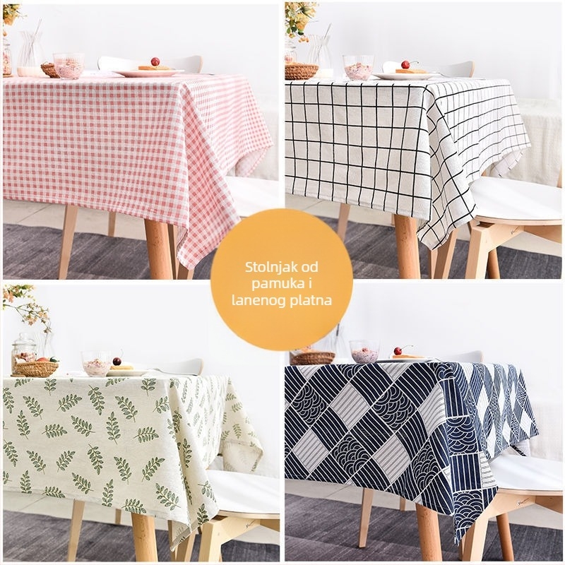 Stolnjak od pamuka i lana, pravokutni oblik, geometrijski uzorak, moderni minimalistički stil