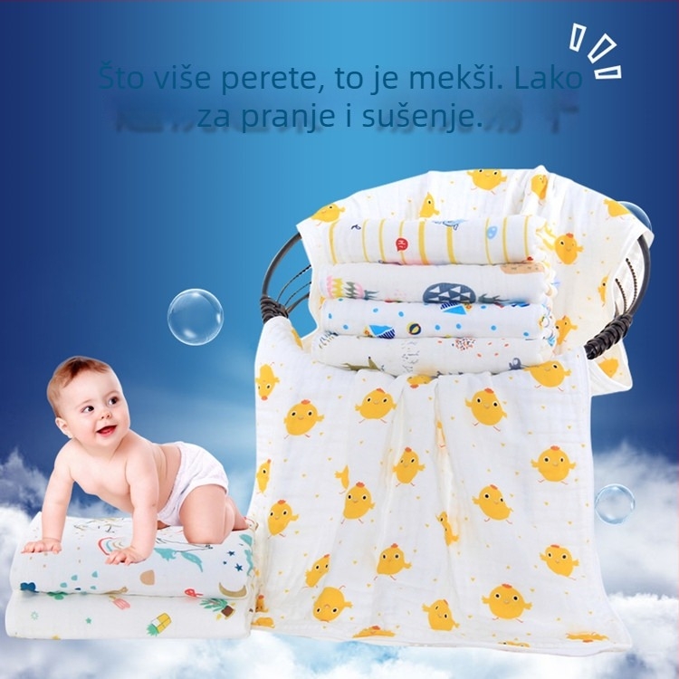 Ručnik za kupanje od čistog pamuka s gustim gazom, za bebe i djecu do 3 godine, motiv karikatura, sigurnost klase A, pogodno za proljeće–ljeto–jesen