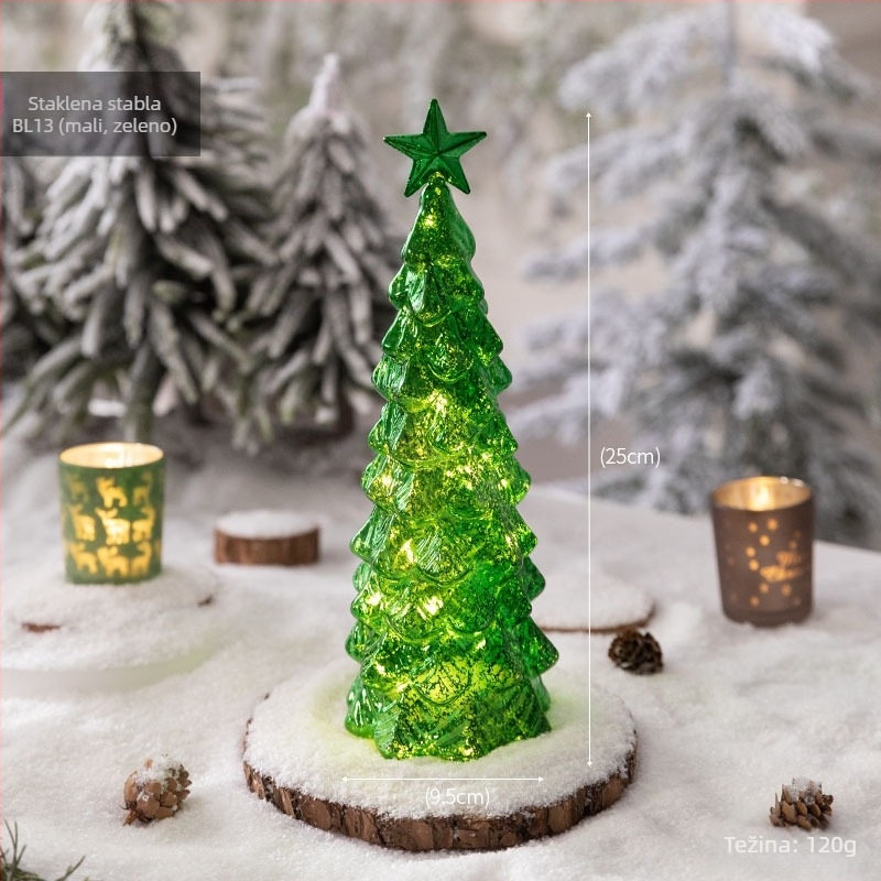 Jackie stakleno božićno drvce za stolnu dekoraciju — europski stil, osvijetljena stolna dekoracija (Materijal: staklo; Brand: Jackie; Namjena: stolna dekoracija; Kategorija: božićno drvce; IP: Ne)