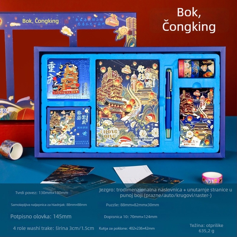 City Notes Set Dnevnika – Tema Turističke Atrakcije, Papirnati Dnevnik, Puzla Trake i Naljepnice, Potpisno Olovka, Poklon u Modernom Umjetničkom Stilu