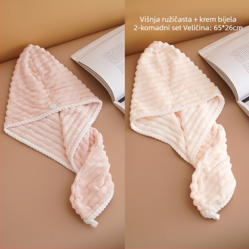 Suha kapa za kosu za žene, upija vodu, dvostruki sloj turbana, koralni flis materijal, 150D pređa, šest-nitno tkanje, težina ispod 30 g