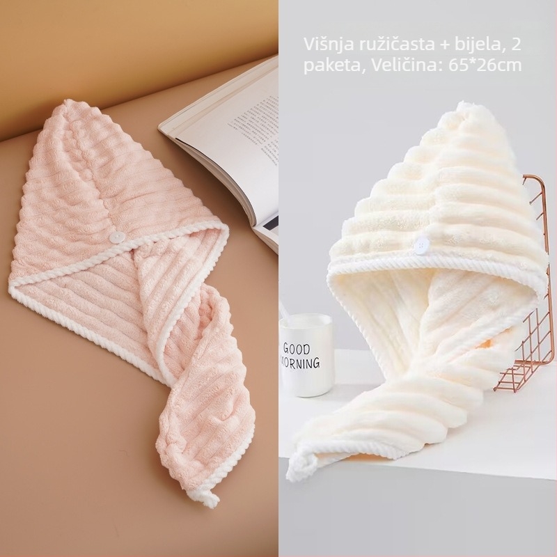 Suha kapa za kosu za žene, upija vodu, dvostruki sloj turbana, koralni flis materijal, 150D pređa, šest-nitno tkanje, težina ispod 30 g