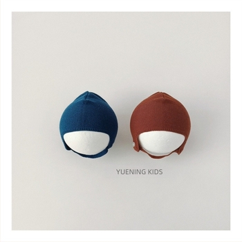 Pletena dječja kapa s zaštitom za uši, jesen, vunena mješavina, kupolasti vrh