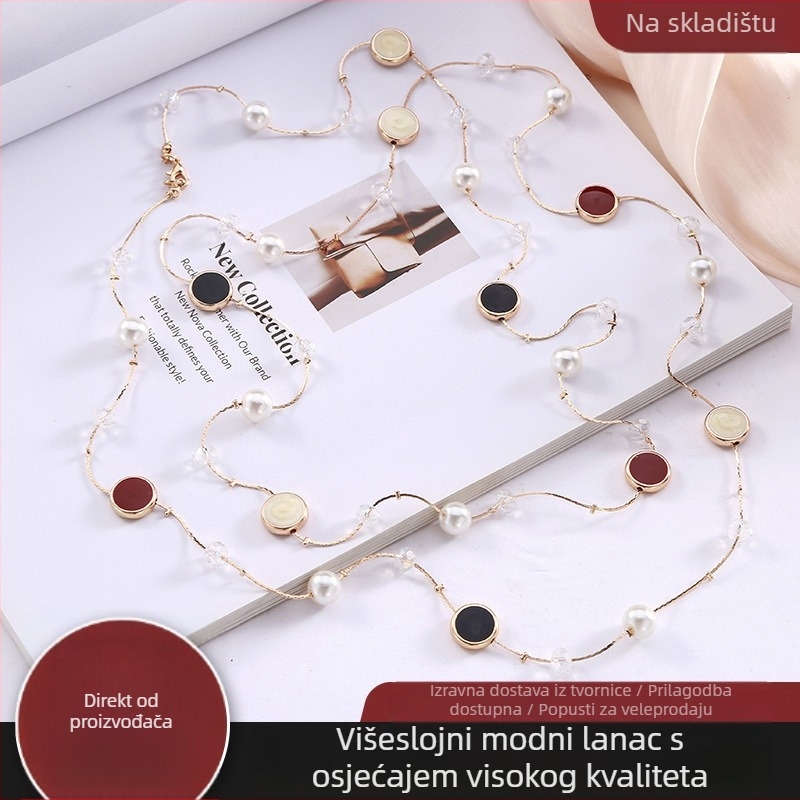Geometrijski višeslojni ogrlica s umjetnim kristalom, lanac poput zmijske kosti, visokokvalitetan izgled, duljina do 20 cm