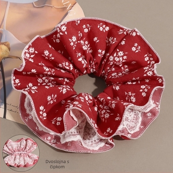 Dodatak za kosu - korejski stil, cvjetni čipkasti scrunchie za čvor, materijal: tkanina, ručna izrada, Charfoo 25080102