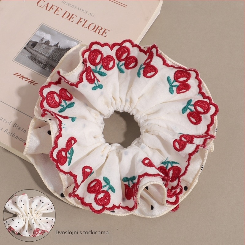 Dodatak za kosu - korejski stil, cvjetni čipkasti scrunchie za čvor, materijal: tkanina, ručna izrada, Charfoo 25080102