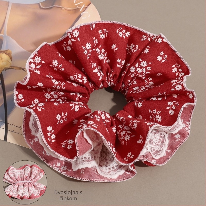 Dodatak za kosu - korejski stil, cvjetni čipkasti scrunchie za čvor, materijal: tkanina, ručna izrada, Charfoo 25080102
