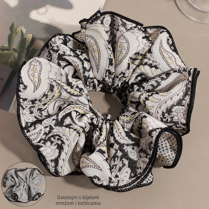 Dodatak za kosu - korejski stil, cvjetni čipkasti scrunchie za čvor, materijal: tkanina, ručna izrada, Charfoo 25080102