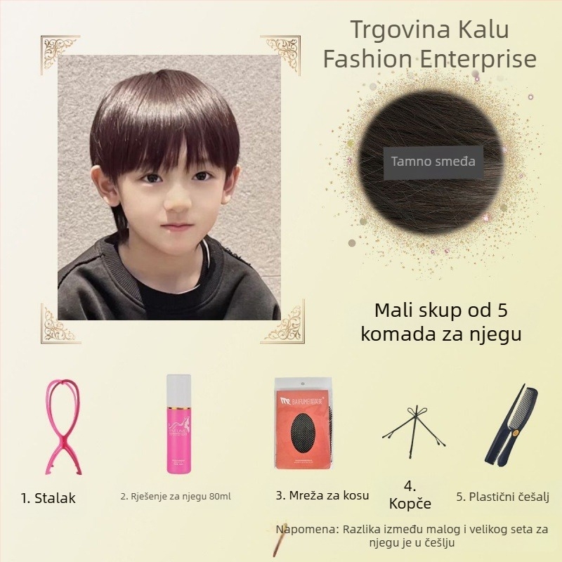 Dječja kratka kovrčava perika za fotografiranje – potpuno pokrivanje glave, žica otporna na visoke temperature, kratka duljina, moderan stil