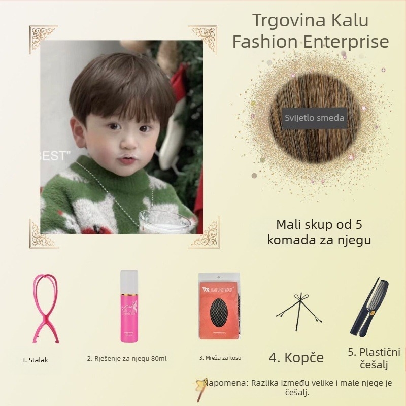 Dječja kratka kovrčava perika za fotografiranje – potpuno pokrivanje glave, žica otporna na visoke temperature, kratka duljina, moderan stil