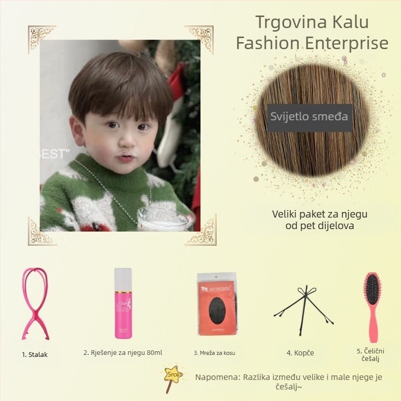 Dječja kratka kovrčava perika za fotografiranje – potpuno pokrivanje glave, žica otporna na visoke temperature, kratka duljina, moderan stil