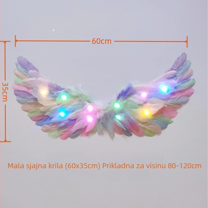 Svetleća krila od perja – rekvizit za fotografije uz čelenku s jednorogom za djevojčice, anđeo/elf stil, veličina 60×35 cm