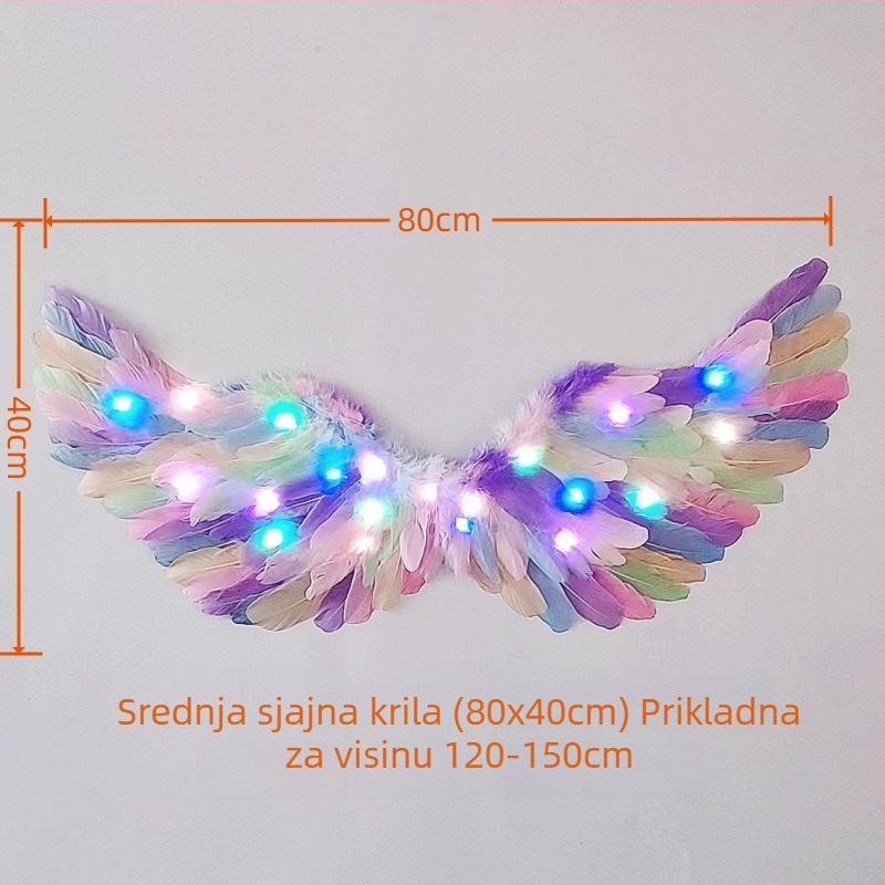 Svetleća krila od perja – rekvizit za fotografije uz čelenku s jednorogom za djevojčice, anđeo/elf stil, veličina 60×35 cm