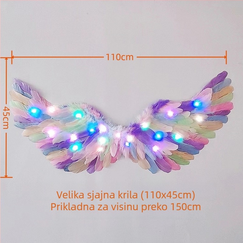 Svetleća krila od perja – rekvizit za fotografije uz čelenku s jednorogom za djevojčice, anđeo/elf stil, veličina 60×35 cm