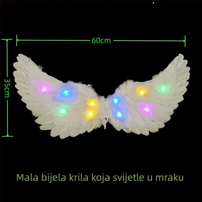 Svetleća krila od perja – rekvizit za fotografije uz čelenku s jednorogom za djevojčice, anđeo/elf stil, veličina 60×35 cm