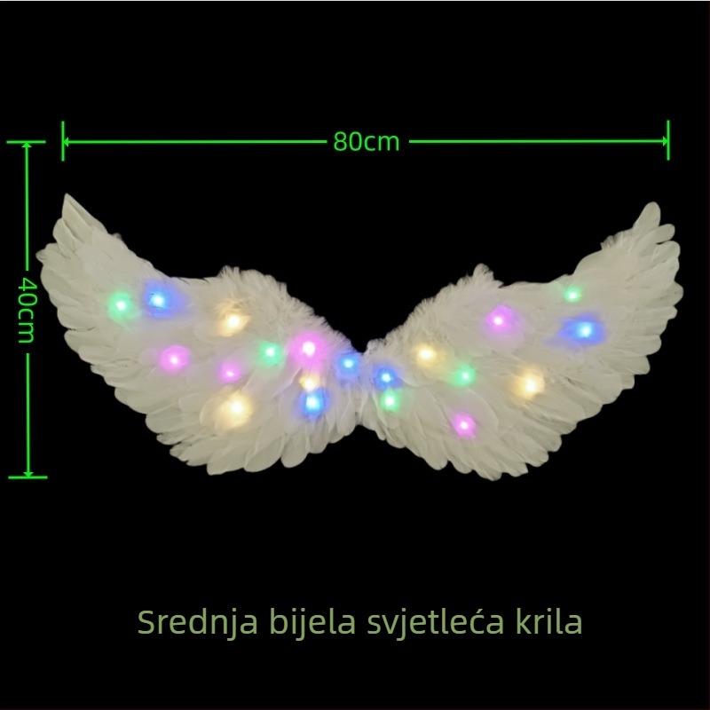 Svetleća krila od perja – rekvizit za fotografije uz čelenku s jednorogom za djevojčice, anđeo/elf stil, veličina 60×35 cm
