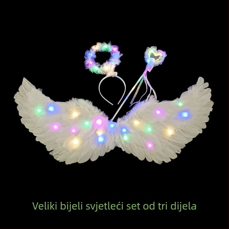 Svetleća krila od perja – rekvizit za fotografije uz čelenku s jednorogom za djevojčice, anđeo/elf stil, veličina 60×35 cm