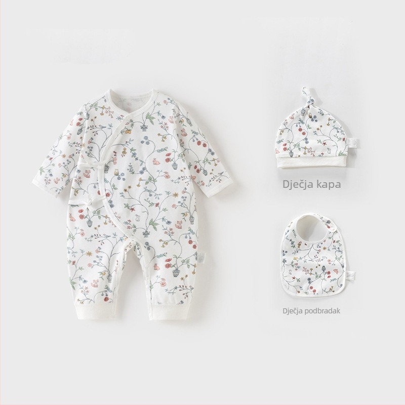 Novorođenče unisex pamučni dugi rukav jumpsuit, 100% pamuk, za dob 0–12 mjeseci, proljeće/jesen