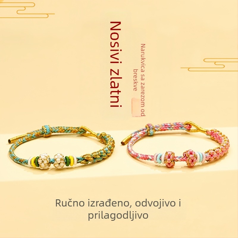 Unisex narukvica kineskog stila, ručno izrađena na crvenoj užadi - ukras za ruku