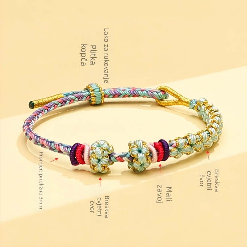 Unisex narukvica kineskog stila, ručno izrađena na crvenoj užadi - ukras za ruku