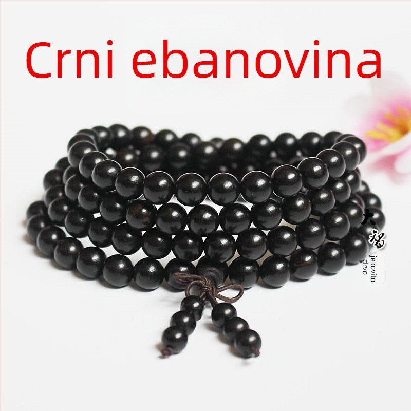 108-perlni budistički mala narukvica od ebanovine i ružinog drveta, perle 6 mm ili 8 mm