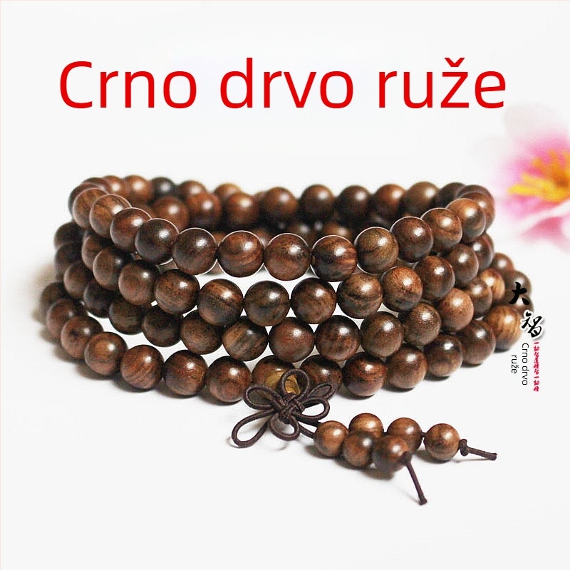 108-perlni budistički mala narukvica od ebanovine i ružinog drveta, perle 6 mm ili 8 mm