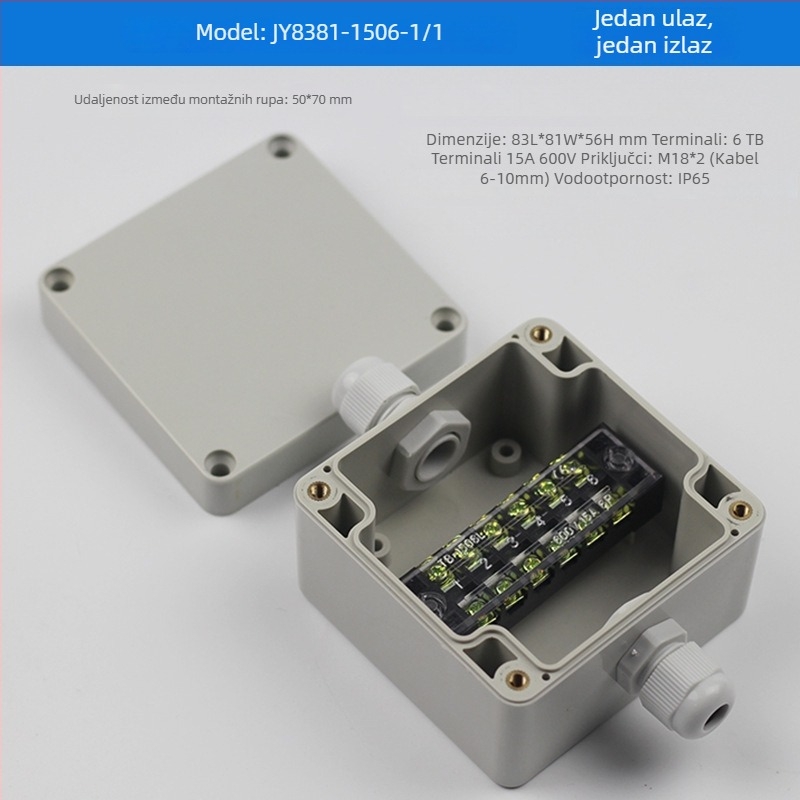 Plastična vanjska vodootporna kutija za razdvajanje s terminalom, za provlačenje kablova, s montažnim ušima, ABS