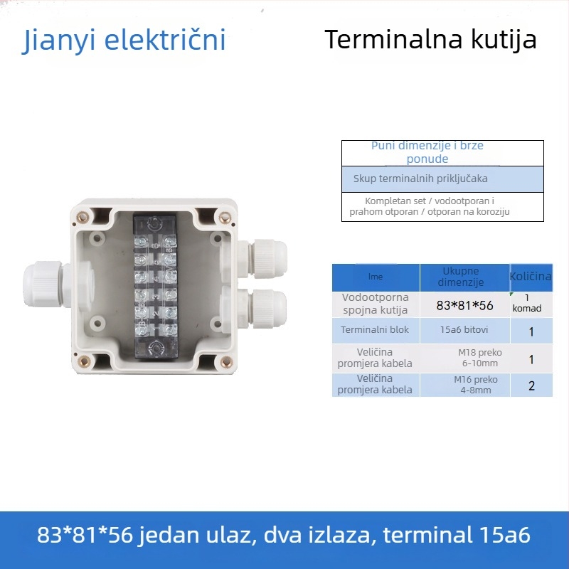 Plastična vanjska vodootporna kutija za razdvajanje s terminalom, za provlačenje kablova, s montažnim ušima, ABS