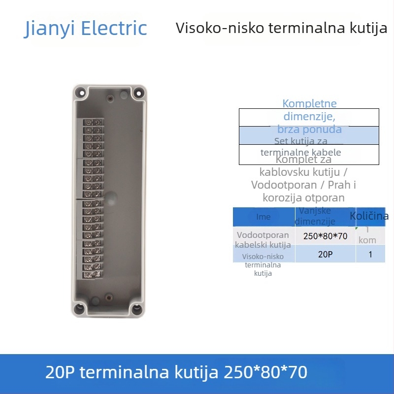 Plastična vanjska vodootporna kutija za razdvajanje s terminalom, za provlačenje kablova, s montažnim ušima, ABS