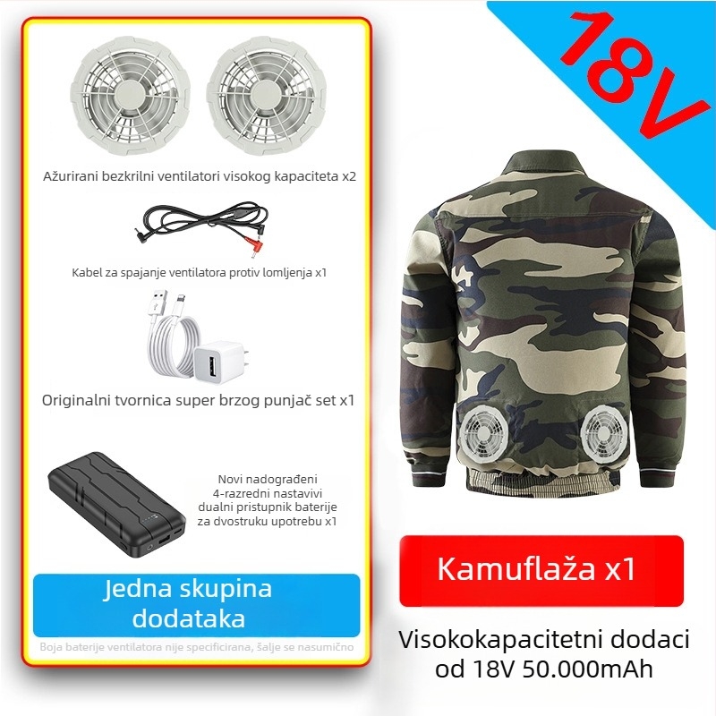 Radna košulja za hlađenje s četiri ventilatora – za elektrikare u tvornici, glavni materijal 100% poliester, podstava poliester, ljeto