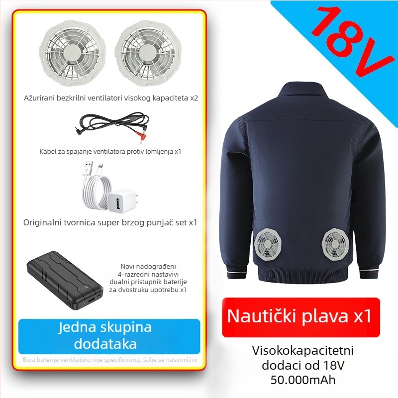 Radna košulja za hlađenje s četiri ventilatora – za elektrikare u tvornici, glavni materijal 100% poliester, podstava poliester, ljeto