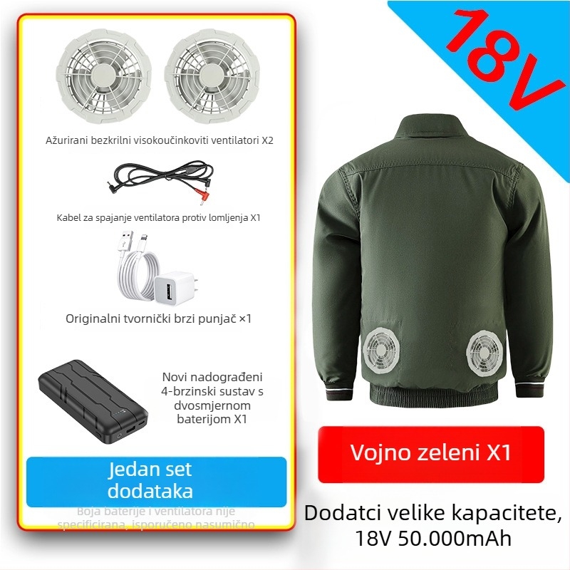 Radna košulja za hlađenje s četiri ventilatora – za elektrikare u tvornici, glavni materijal 100% poliester, podstava poliester, ljeto