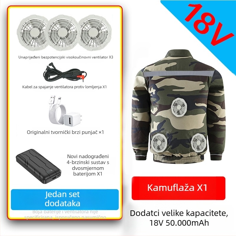 Radna košulja za hlađenje s četiri ventilatora – za elektrikare u tvornici, glavni materijal 100% poliester, podstava poliester, ljeto