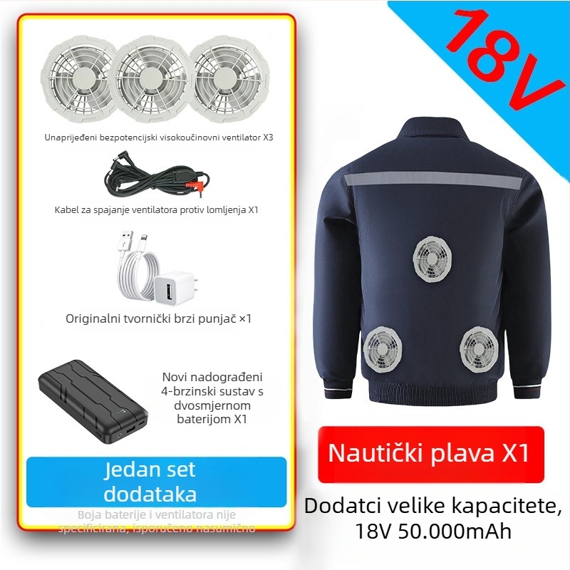 Radna košulja za hlađenje s četiri ventilatora – za elektrikare u tvornici, glavni materijal 100% poliester, podstava poliester, ljeto