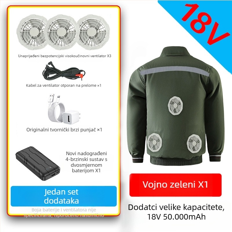 Radna košulja za hlađenje s četiri ventilatora – za elektrikare u tvornici, glavni materijal 100% poliester, podstava poliester, ljeto